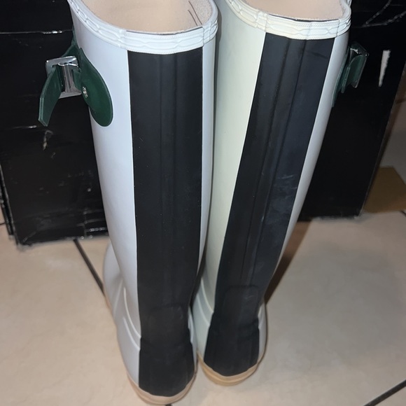 Hunter Original Contrast Tall Rainboots White Matte Green/Black Trim Po - Picture 3 of 5